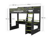 Recoil Ultimate Vivid Gaming High Sleeper with Desk Charcoal & Green Single