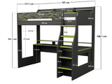 Recoil Ultimate Vivid Gaming High Sleeper with Desk Charcoal & Green Single