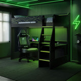 Recoil Ultimate Vivid Gaming High Sleeper with Desk Charcoal & Green Single