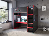 Recoil Orbit Gaming High Sleeper with Adjustable Height Desk Black & Red