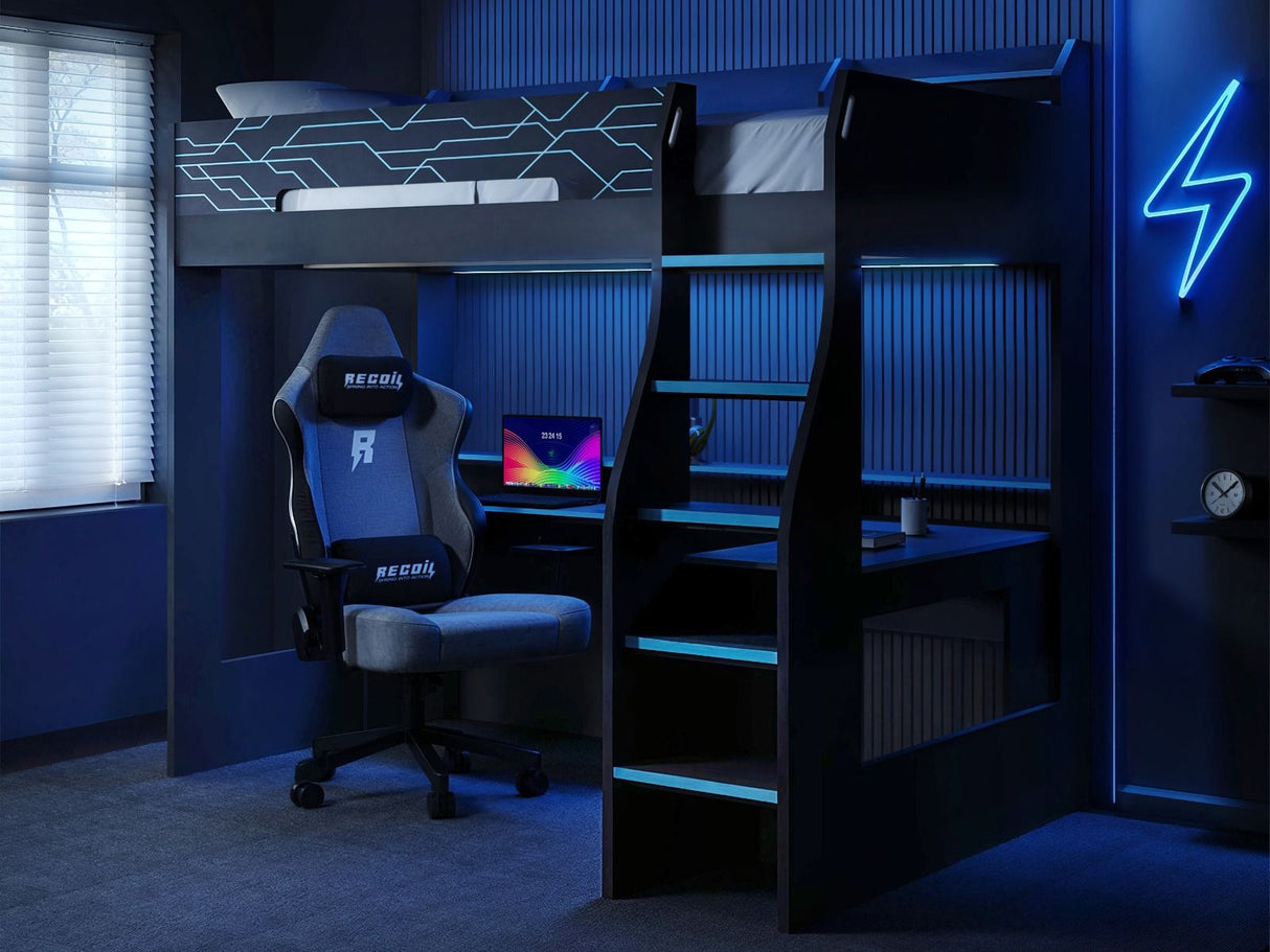 Recoil Ultimate Neon Single Gaming High Sleeper Charcoal & Blue