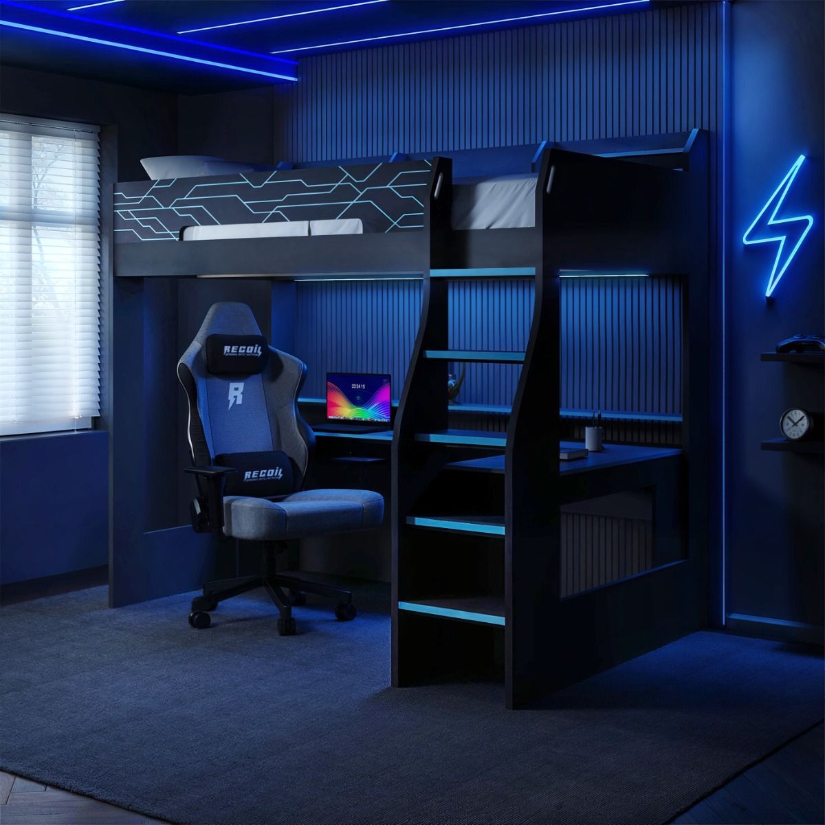 Recoil Ultimate Neon Small Double Gaming High Sleeper Charcoal & Blue