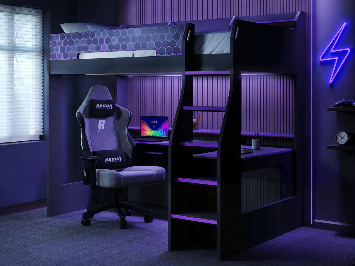 Recoil Ultimate Violet Single Gaming High Sleeper Charcoal & Purple