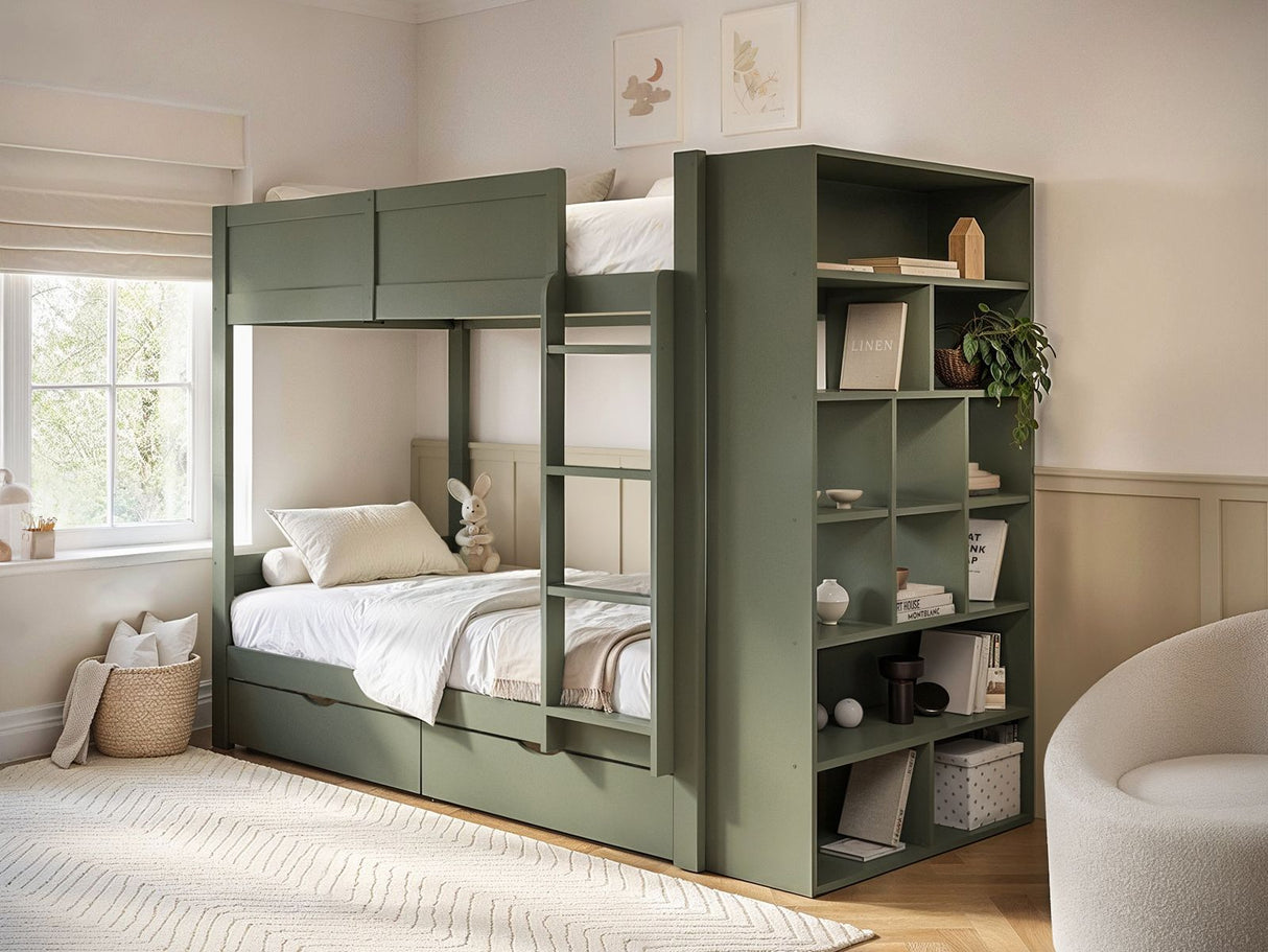 Flair Ruby Wooden Bunk Bed with Storage Green