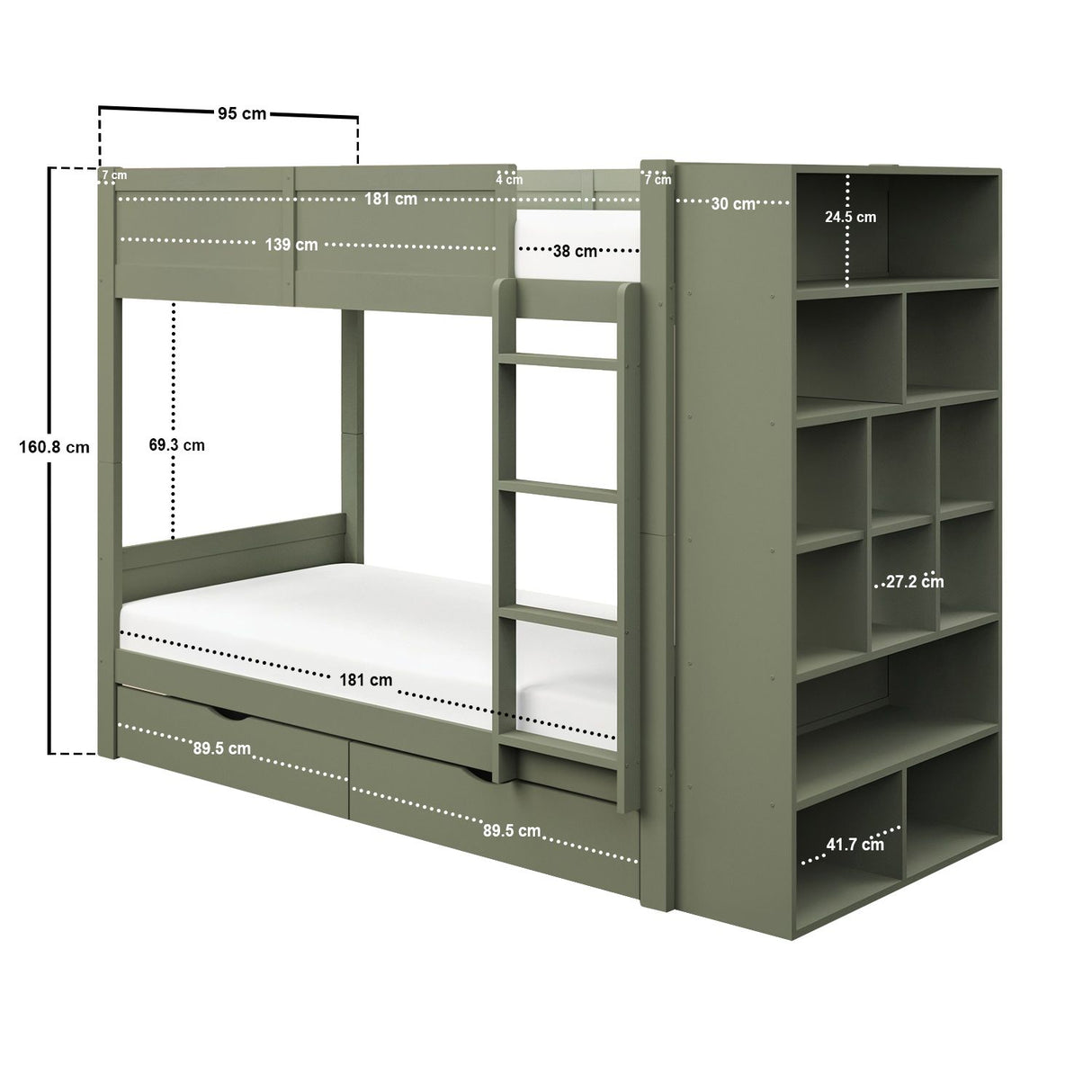 Flair Ruby Wooden Bunk Bed with Storage Green
