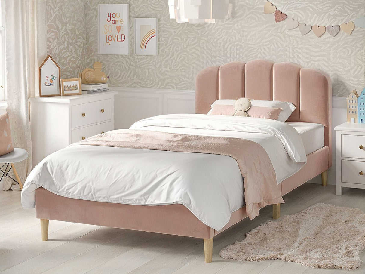 Flair Scallop Single Velvet Bed Frame Frame Pink