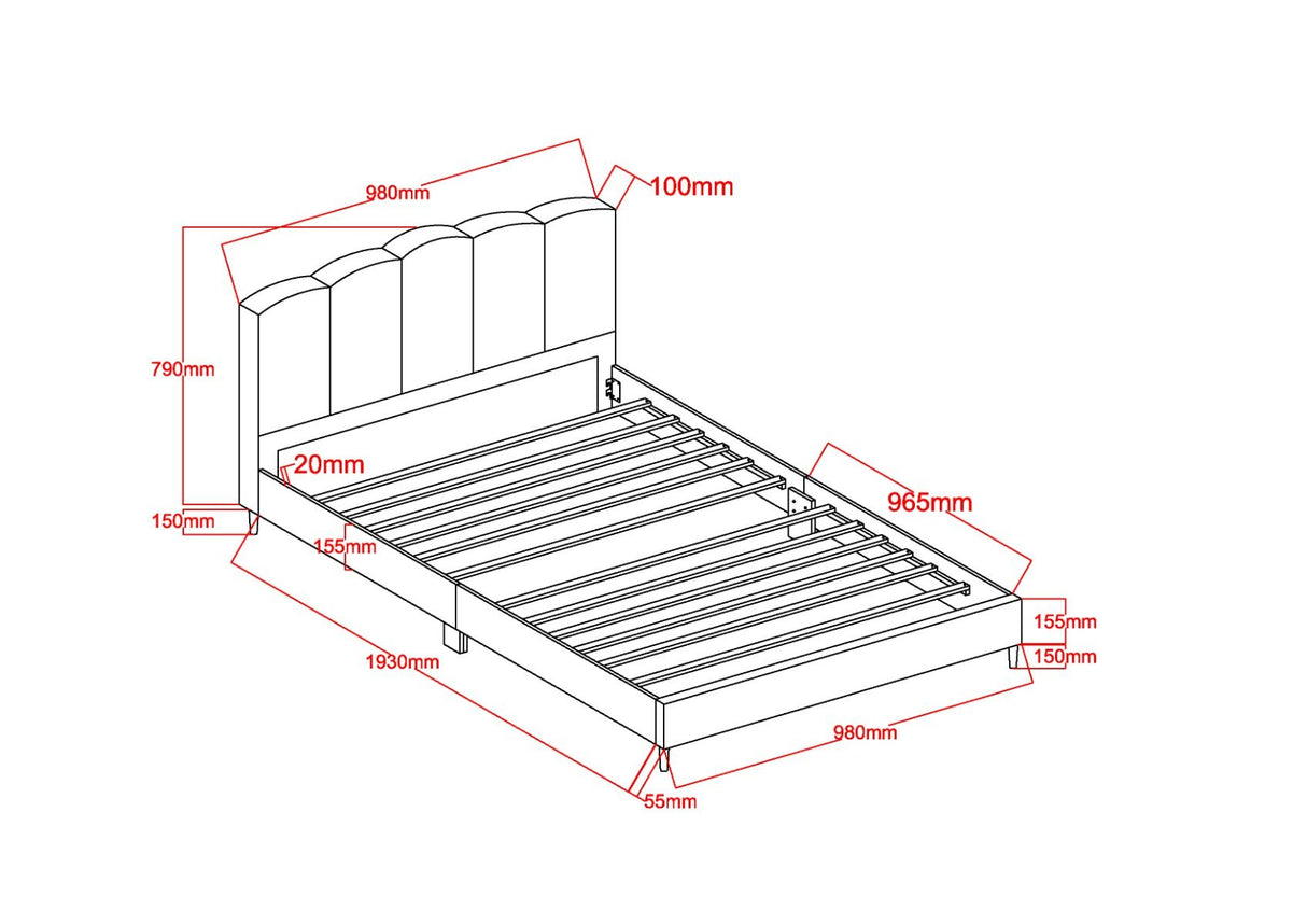 Flair Scallop Single Velvet Bed Frame Frame Pink
