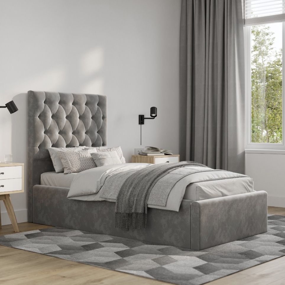 Flair Milan Single Velvet Ottoman Bed Grey