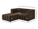 SOLACE+CO Halle Channel Tufted 2 Seater Sofa with Footstool Brown Velvet