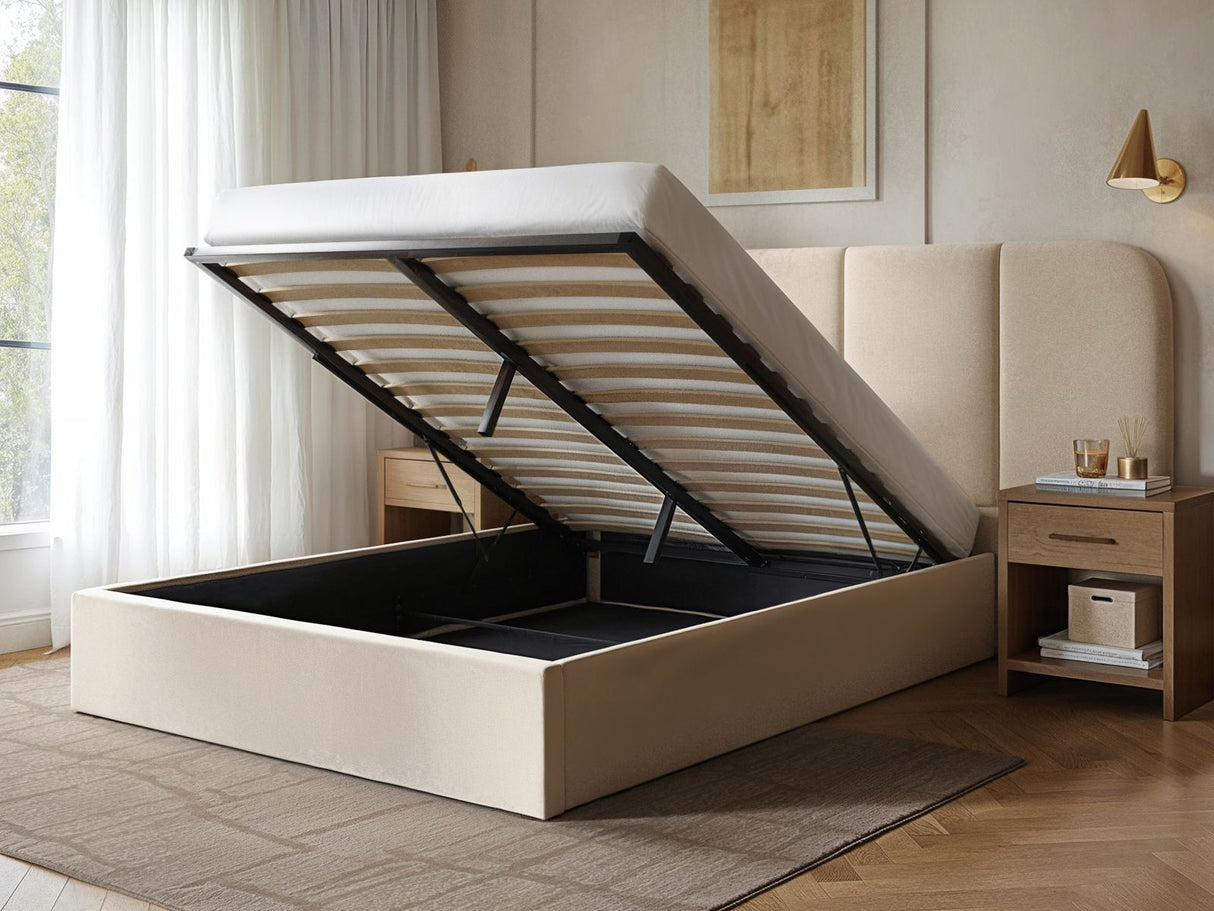 SOLACE+CO Sienna Hotel Ottoman Bed Cream Velvet Double