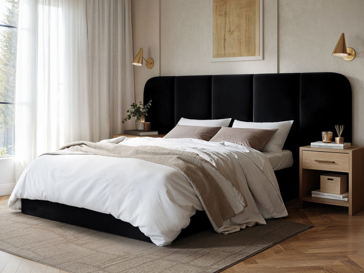 SOLACE+CO Sienna Hotel Ottoman Bed Black Velvet Double