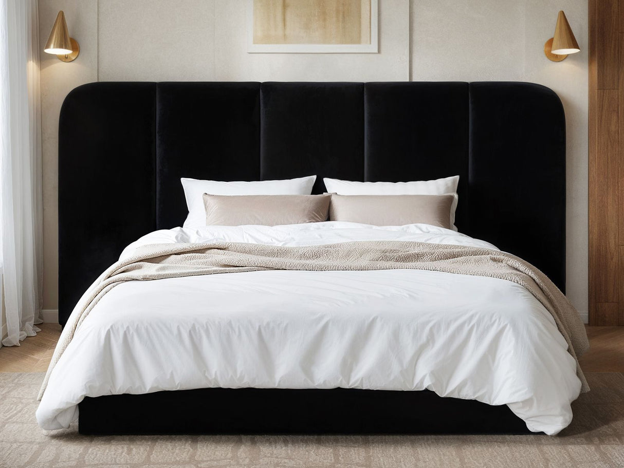 SOLACE+CO Sienna Hotel Ottoman Bed Black Velvet Kingsize