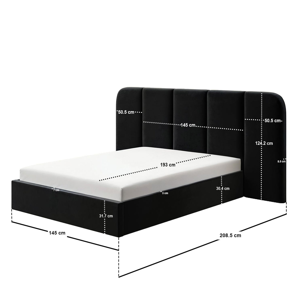 SOLACE+CO Sienna Hotel Ottoman Bed Black Velvet Double