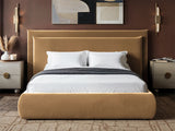 SOLACE+CO Sigrid Sand Velvet Cushion Headboard Ottoman Bed Double