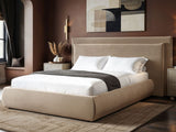 SOLACE+CO Sigrid Sand Velvet Cushion Headboard Ottoman Bed Kingsize