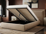 SOLACE+CO Sigrid Sand Velvet Cushion Headboard Ottoman Bed Kingsize