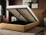 SOLACE+CO Sigrid Sand Velvet Cushion Headboard Ottoman Bed Double