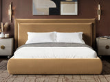 SOLACE+CO Sigrid Sand Velvet Cushion Headboard Ottoman Bed Kingsize