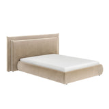 SOLACE+CO Sigrid Sand Velvet Cushion Headboard Ottoman Bed Double