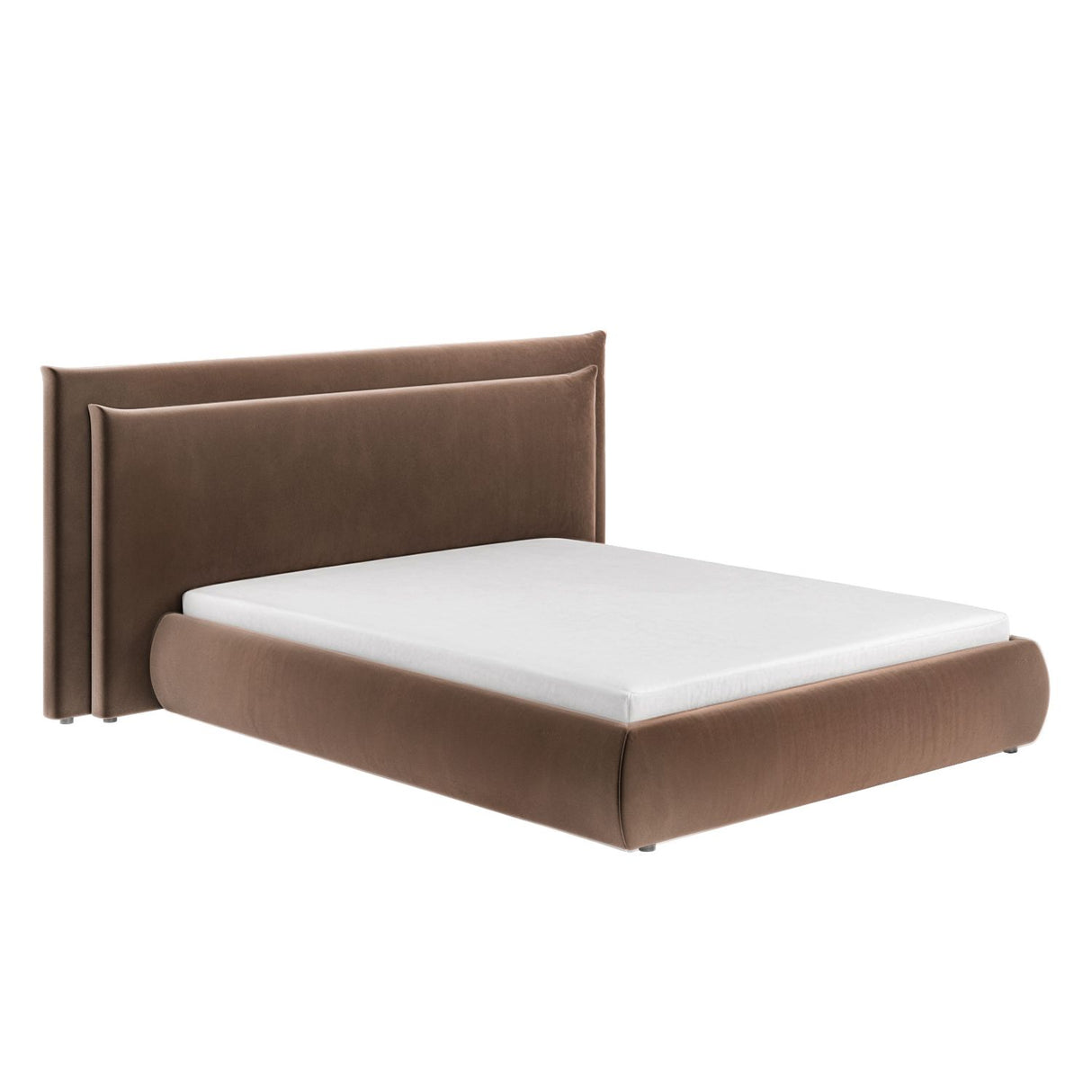 SOLACE+CO Sigrid Chocolate Velvet Cushion Headboard Ottoman Bed Double