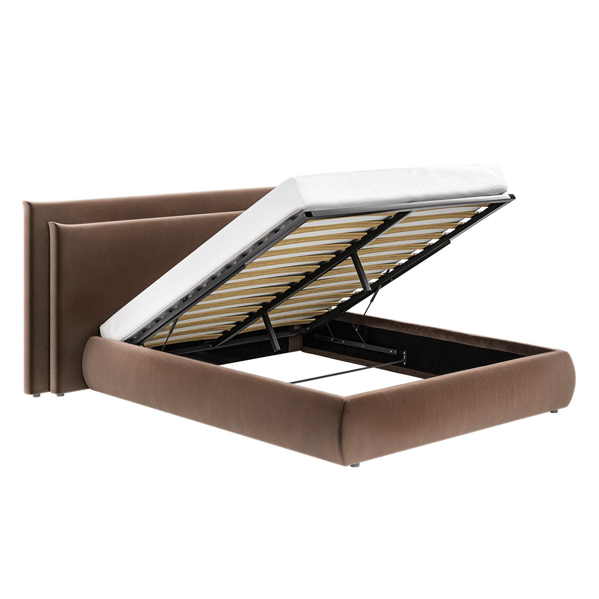 SOLACE+CO Sigrid Chocolate Velvet Cushion Headboard Ottoman Bed Double