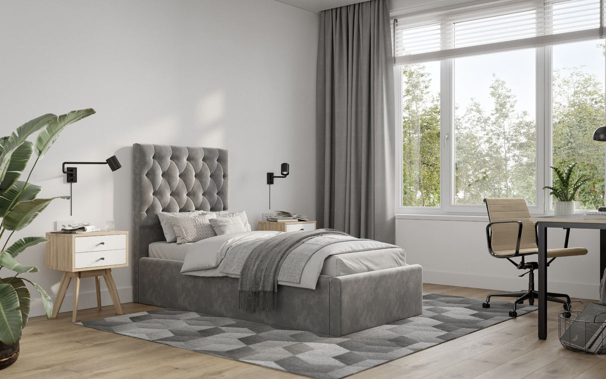 Flair Milan Single Velvet Ottoman Bed Grey
