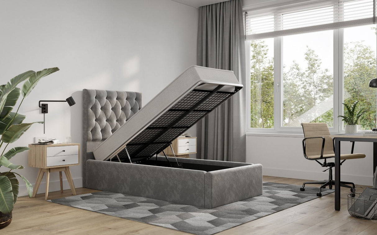 Flair Milan Single Velvet Ottoman Bed Grey