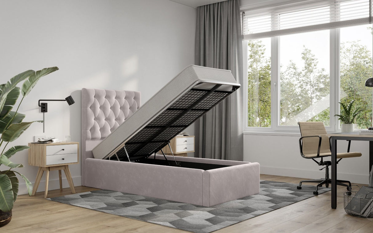 Flair Milan Single Velvet Ottoman Bed Pink