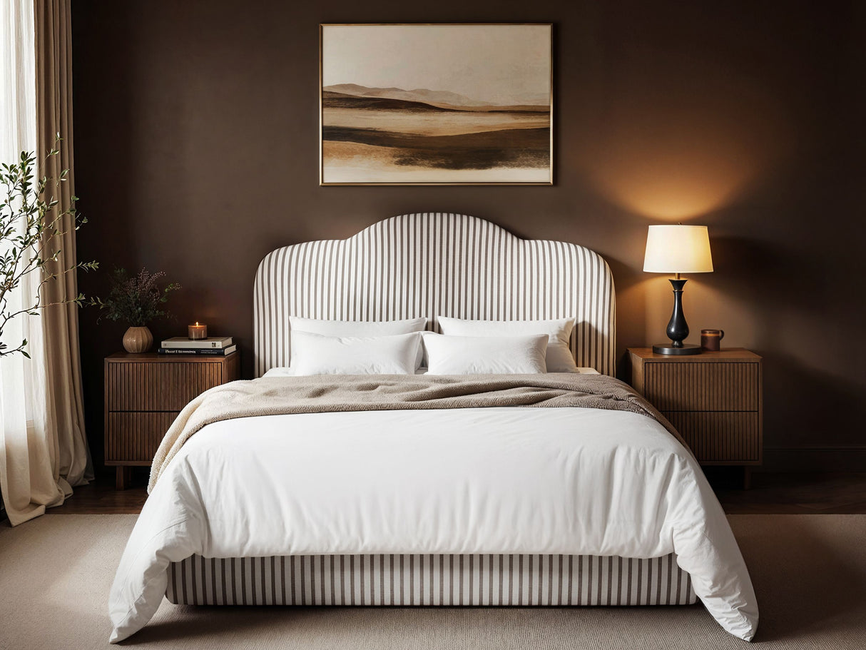 SOLACE+CO Skylynn Cloud Ottoman Bed Brown Striped-Kingsize