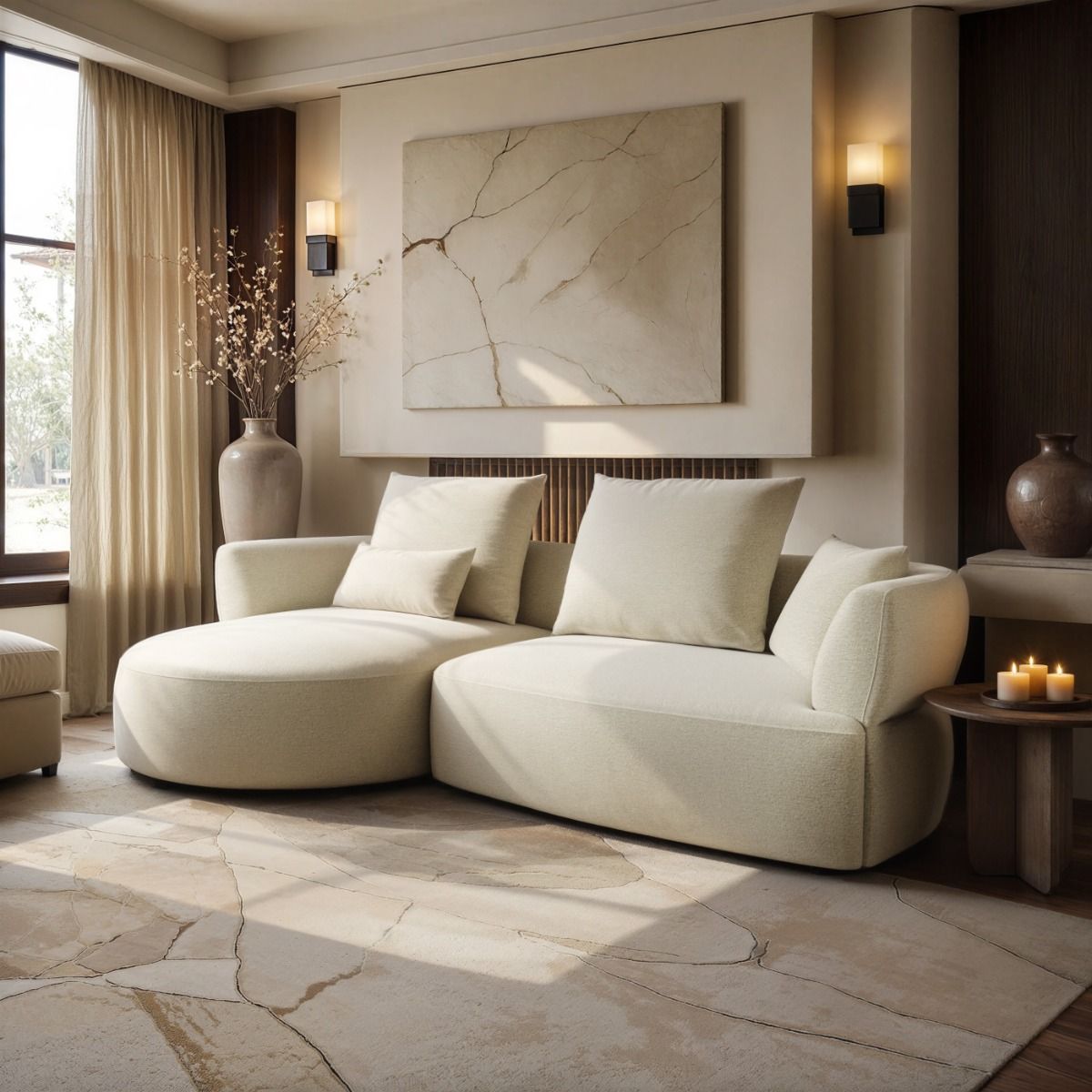 SOLACE+CO Lia Large L-shaped 4 Seater Sofa Cream Chenille