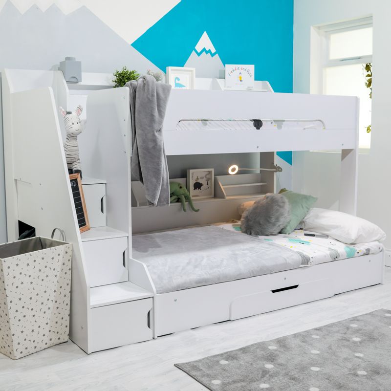 Flair Slick Staircase Triple Bunk Bed with Storage White