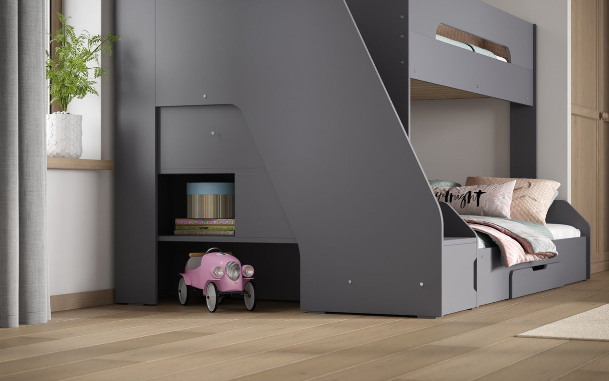 Flair Slick Staircase Triple Bunk Bed with Storage Grey