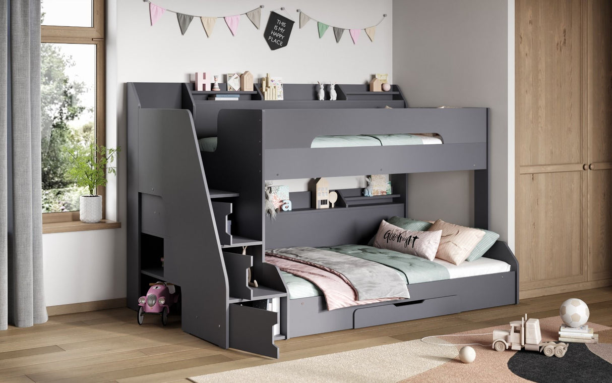 Flair Slick Staircase Triple Bunk Bed with Storage Grey