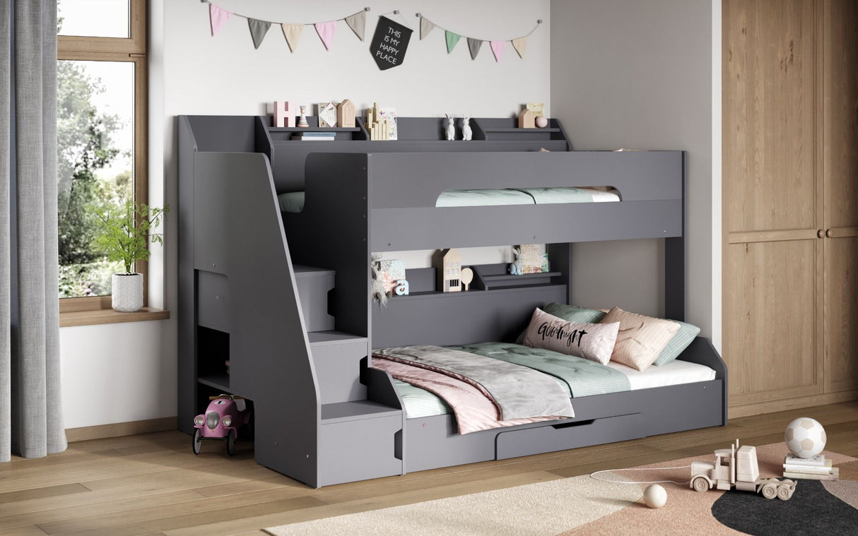 Flair Slick Staircase Triple Bunk Bed with Storage Grey