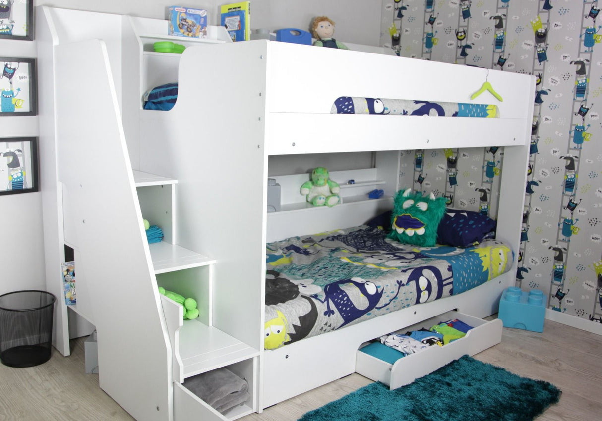 Flair Slick Staircase Bunk Bed with Storage White