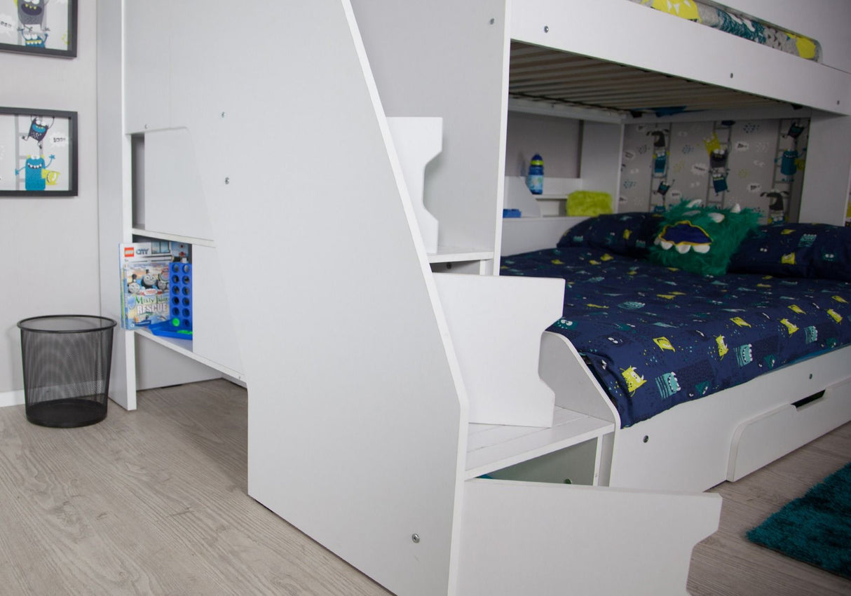 Flair Slick Staircase Triple Bunk Bed with Storage White