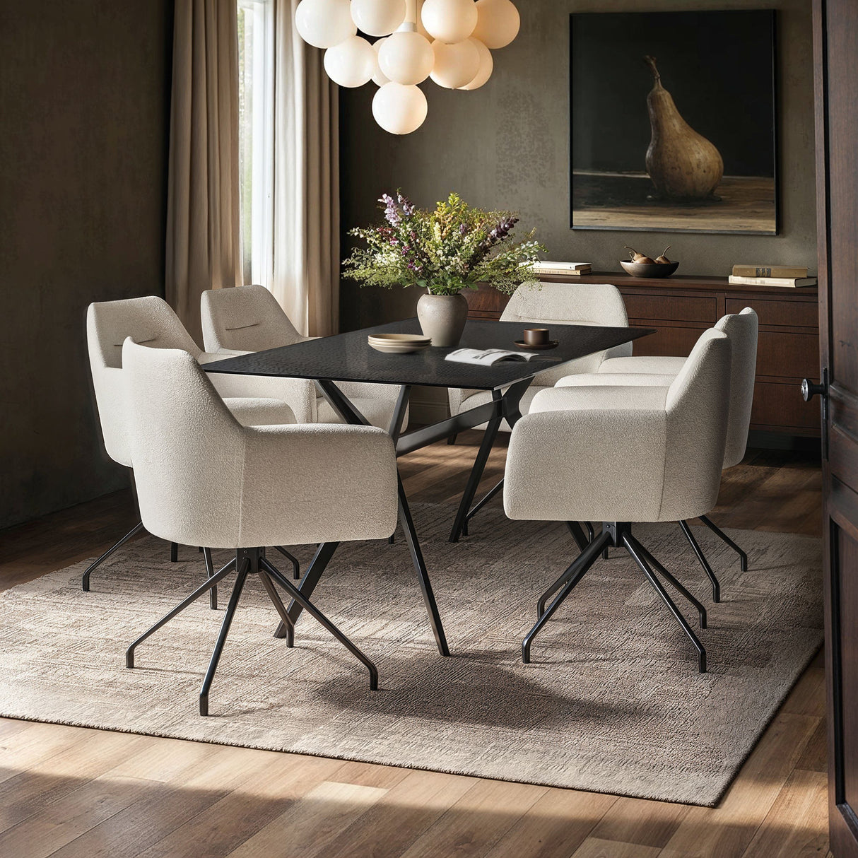 SOLACE+CO Emil Mottled Glass Dining Table with Isla Chairs Set of 6