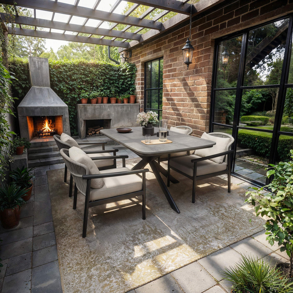 SOLACE+CO Eliza Outdoor Dining Table & Chairs Set Grey & Dark Brown Set of 4