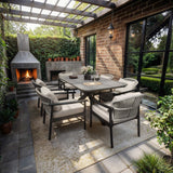 SOLACE+CO Eliza Outdoor Dining Table & Chairs Set Grey & Dark Brown Set of 6
