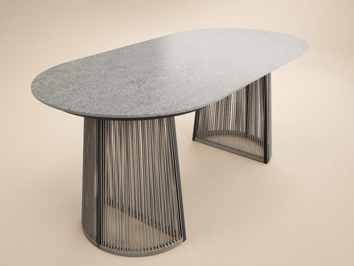 SOLACE+CO Hana Oval Garden Dining Table Grey with Lynden Chairs Set of 4 Dark Brown