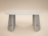 SOLACE+CO Hana Oval Garden Dining Table Beige with Lynden Chairs Set of 4 Beige Rattan