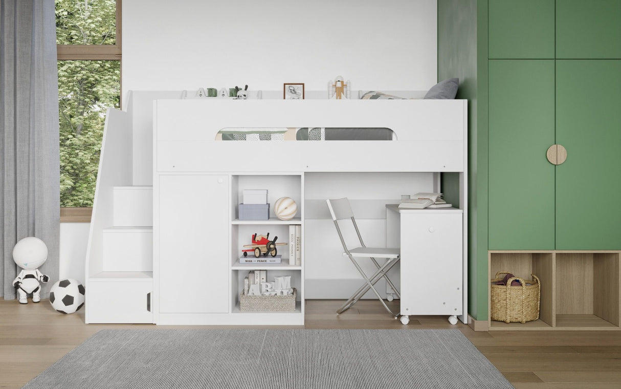 Flair Stepaside Staircase High Sleeper Workstation White