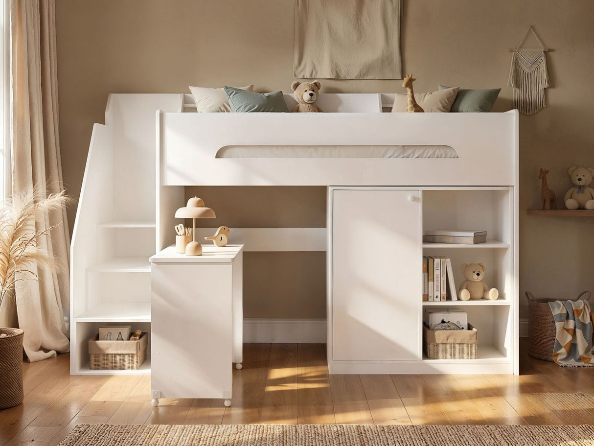 Flair Stepaside Staircase High Sleeper Workstation White
