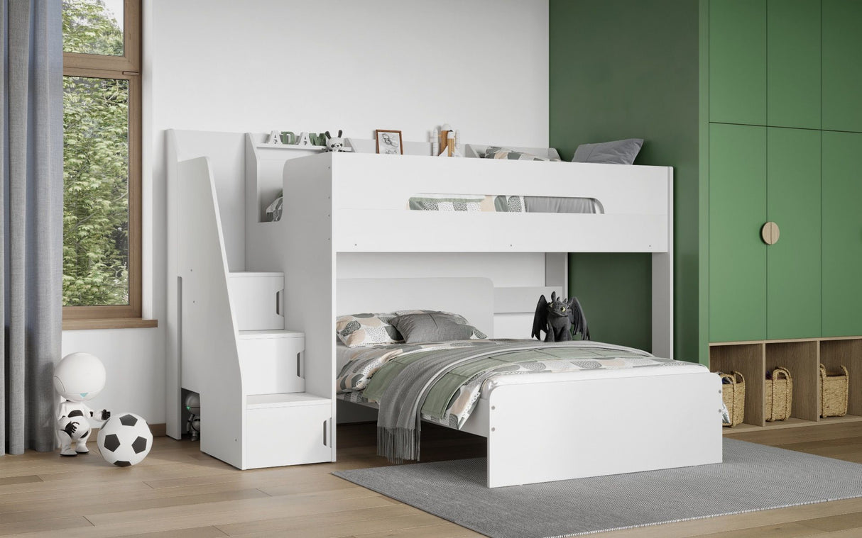 Flair Stepaside Staircase L Shaped Triple Bunk Bed White