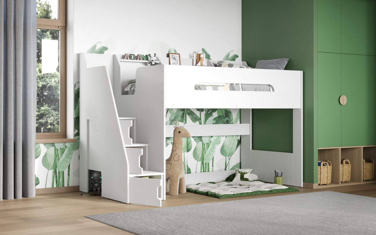 Flair Stepaside High Sleeper Bed with Staircase White
