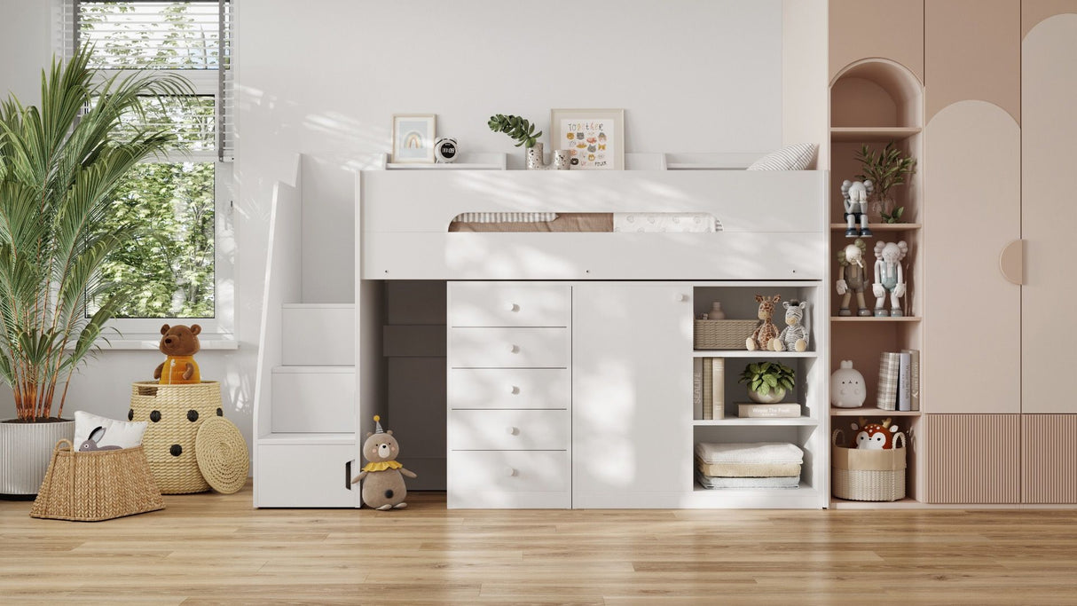 Flair Stepaside Staircase High Sleeper Storage Station White