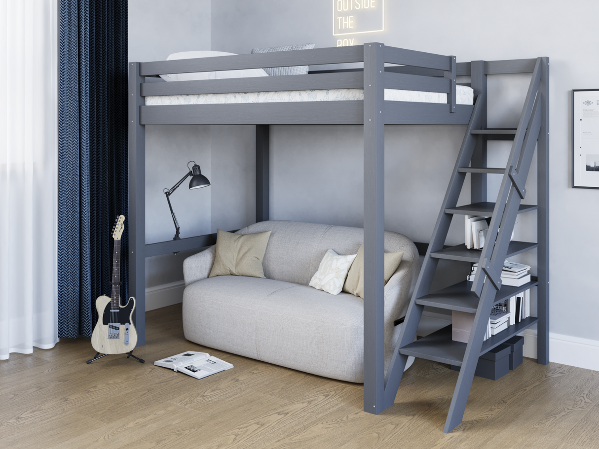Noomi Studio Staircase Loft Bed Double High Sleeper Grey (FSC-Certified)
