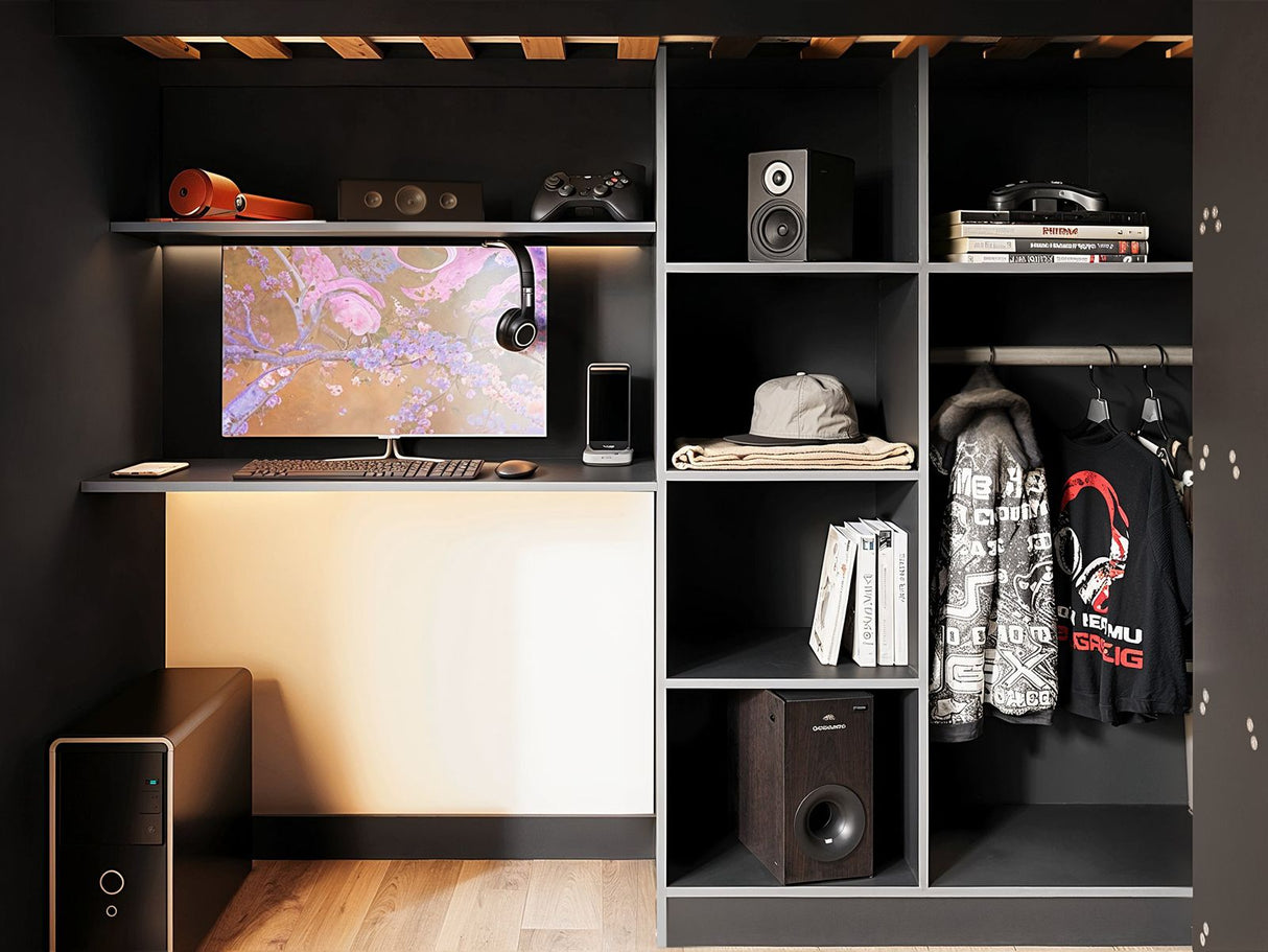 Recoil Summit Gaming High Sleeper with Wardrobe Black & Grey