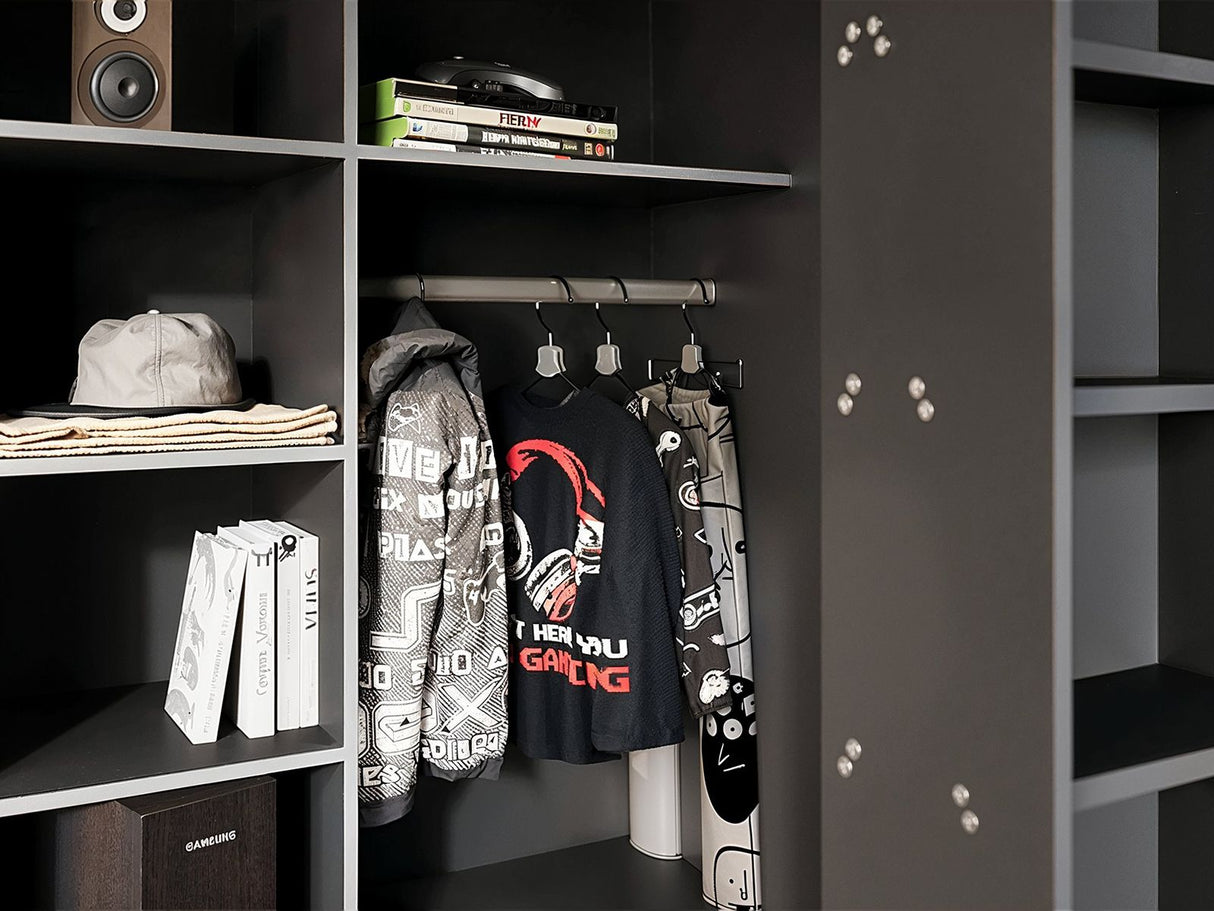 Recoil Summit Gaming High Sleeper with Wardrobe Black & Grey