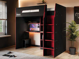 Recoil Summit Gaming High Sleeper with Wardrobe Black & Red